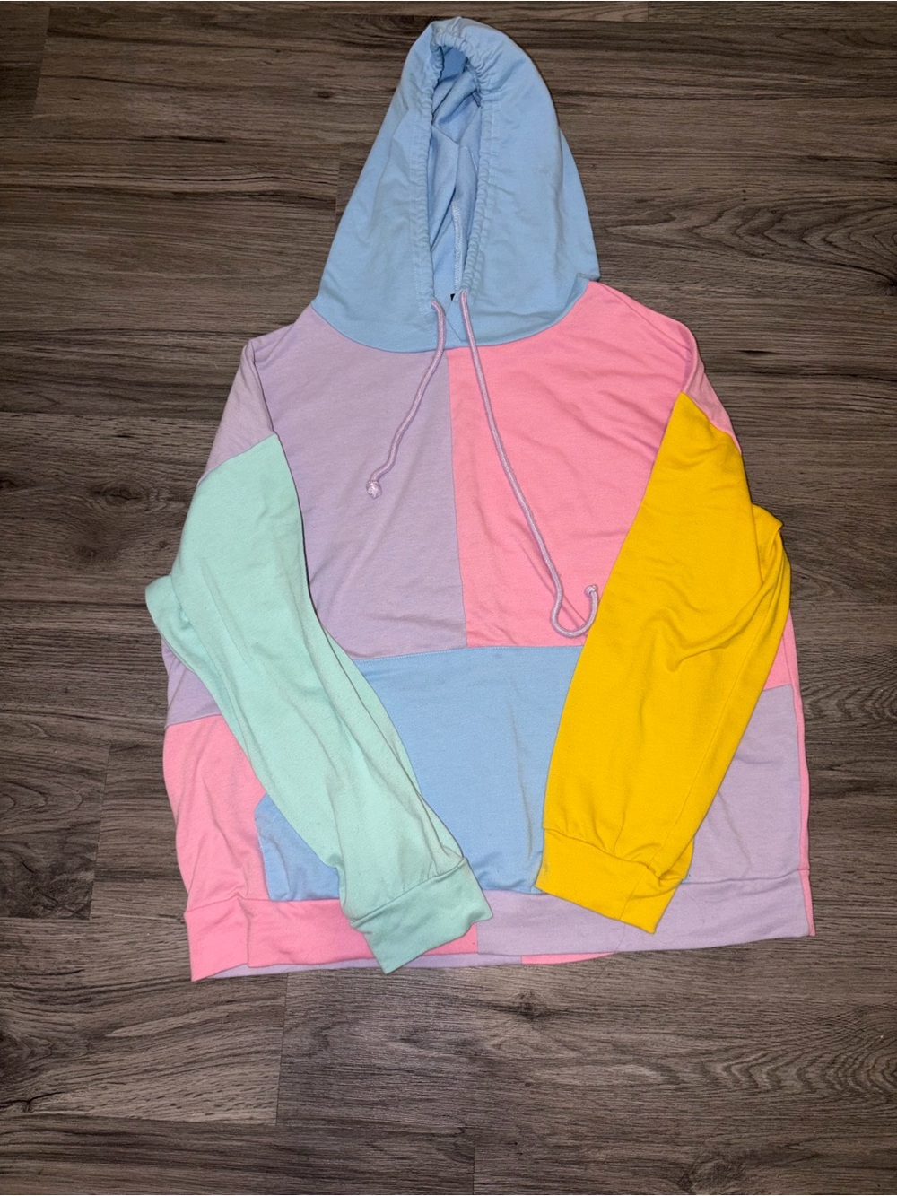 SHEIN Pastel Patchwork Hoodie in Blue Pink Mint Yellow